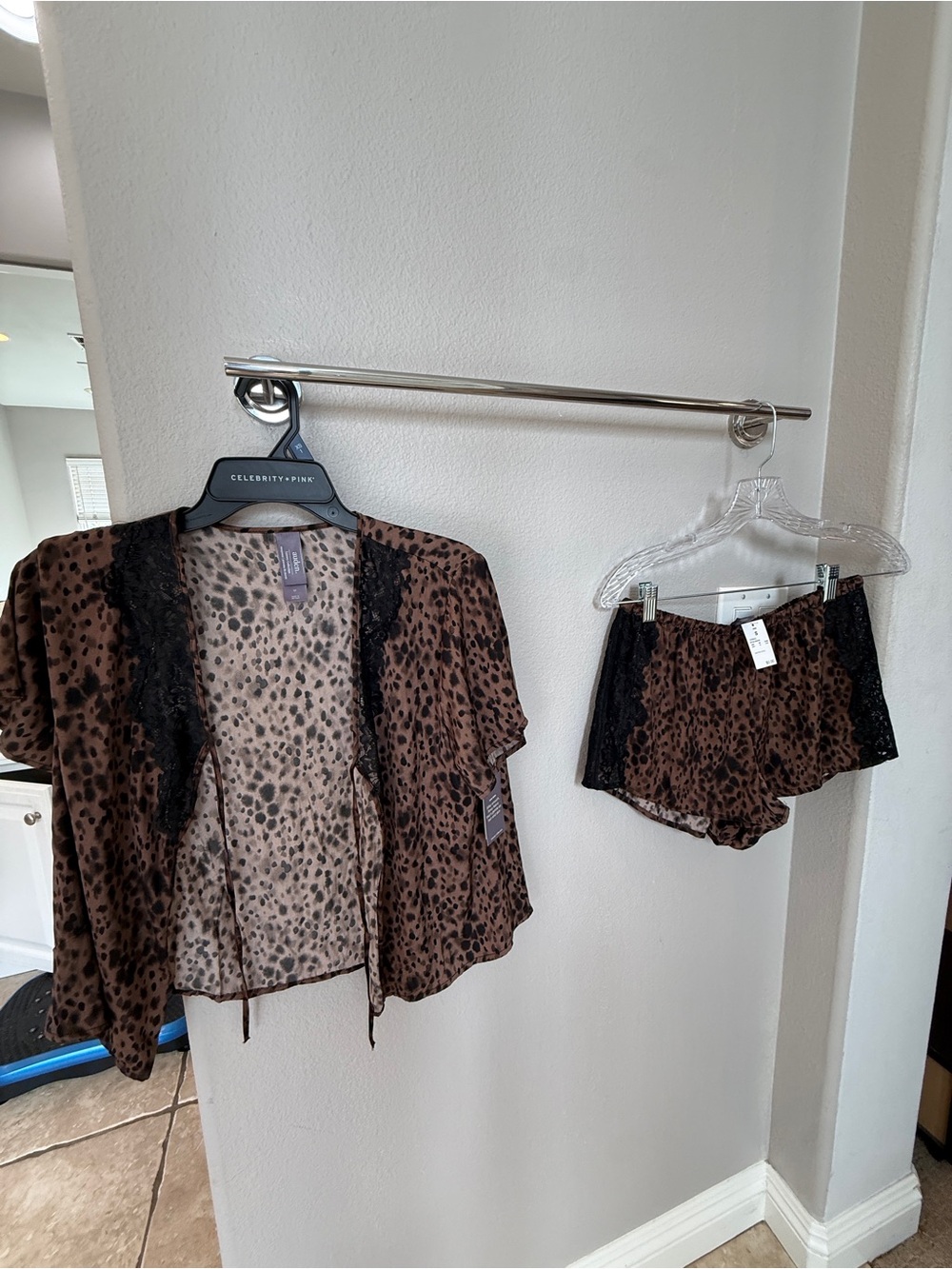 NWT Auden small Brown Leopard Lace-Trim Sleep Set